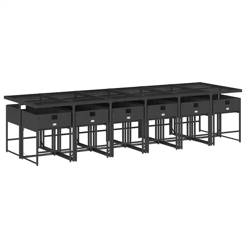 Set da Pranzo da Giardino 13pz con Cuscini Nero in Polyrattan 3211302