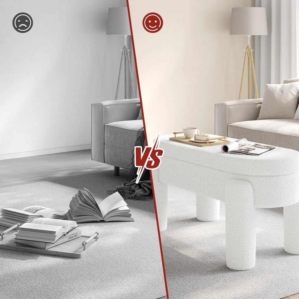 Panca Contenitore, Panca Imbottita in Tessuto Teddy, 114x47x53 cm, Poggiapiedi Divano, per Camera da Letto, Soggiorno, Ingresso, Portata 250 kg, Moderno, Bianco