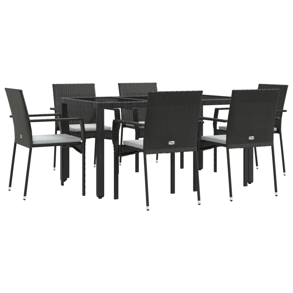 Set da Pranzo da Giardino 7 pz Nero con Cuscini in Polyrattancod mxl 124391