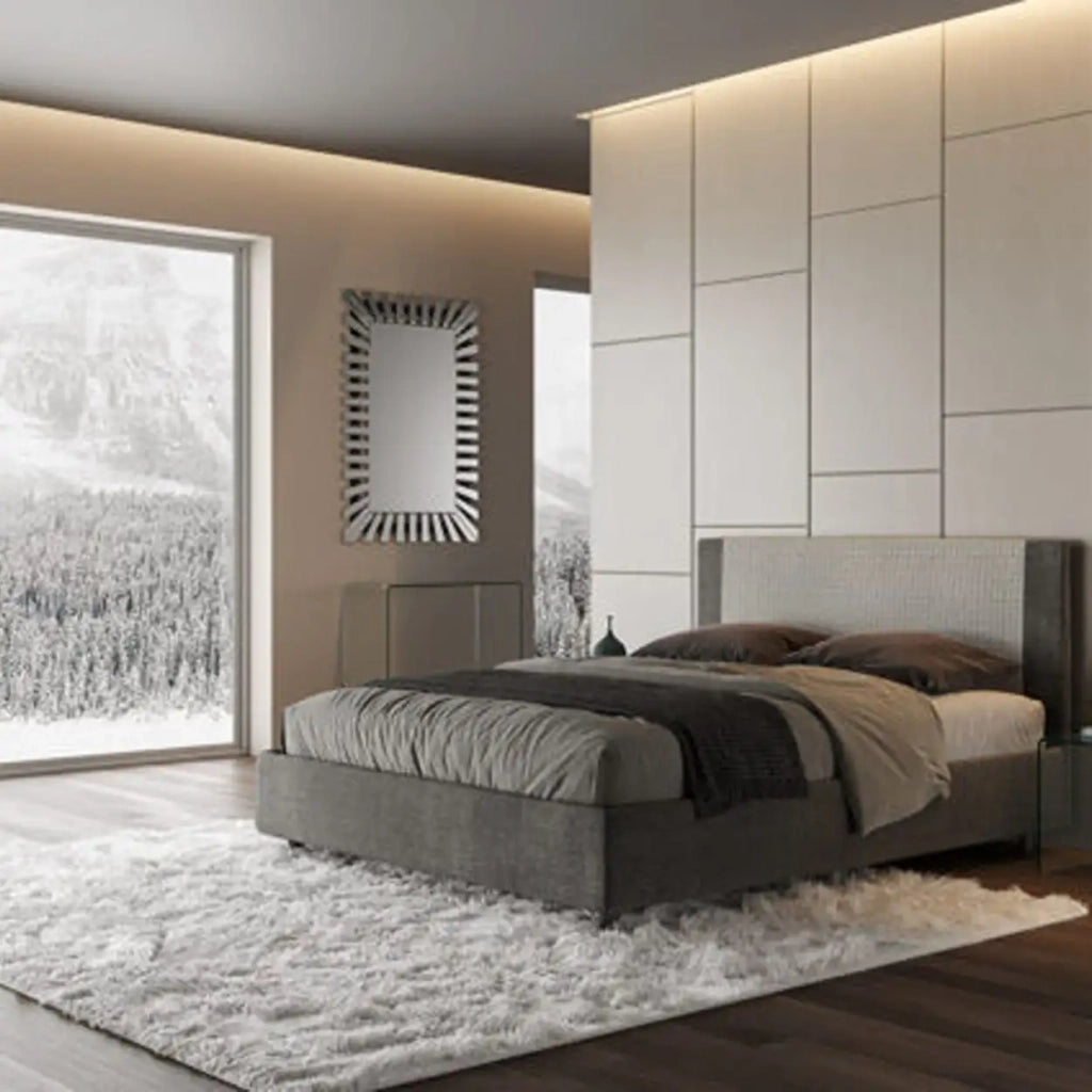 Letto matrimoniale contenitore imbottito 160x190 tessuto Labirinto 2 grigio Rosal