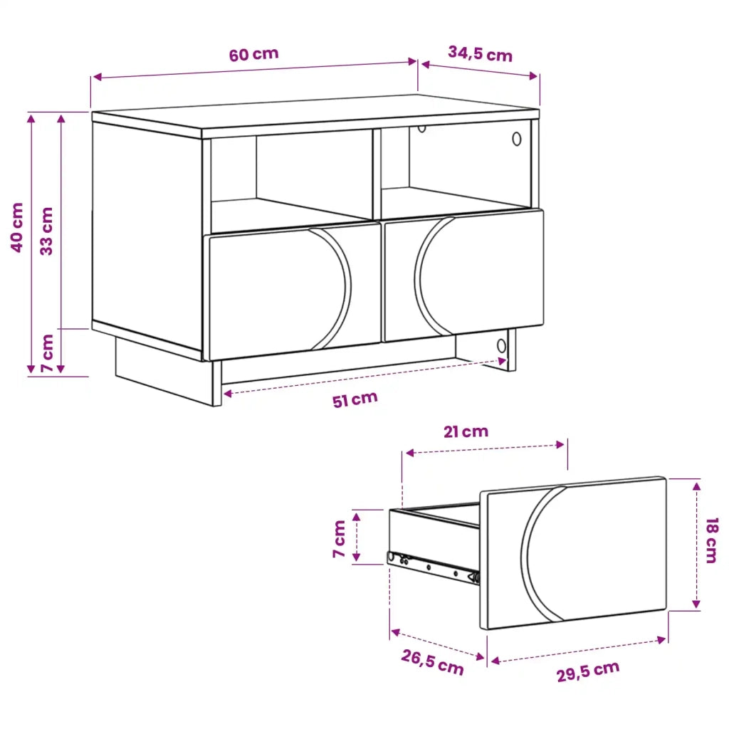 Supporto TV 60 x 34,5 x 40 cm Rovere Artigianale 8011467