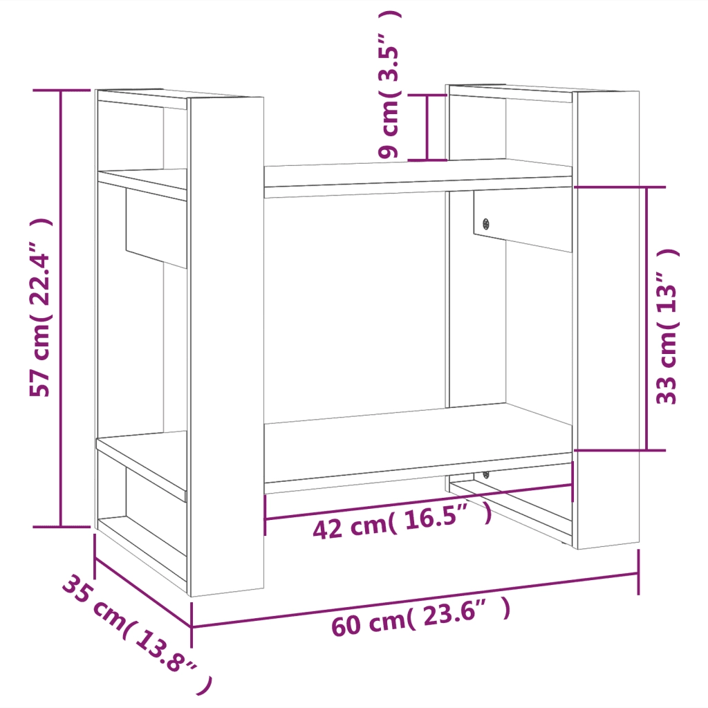 Libreria Divisorio-Scaffale per Libri-Mobile di Stoccaggio Bianco 60x35x57 cm in Legno Massello di Pino