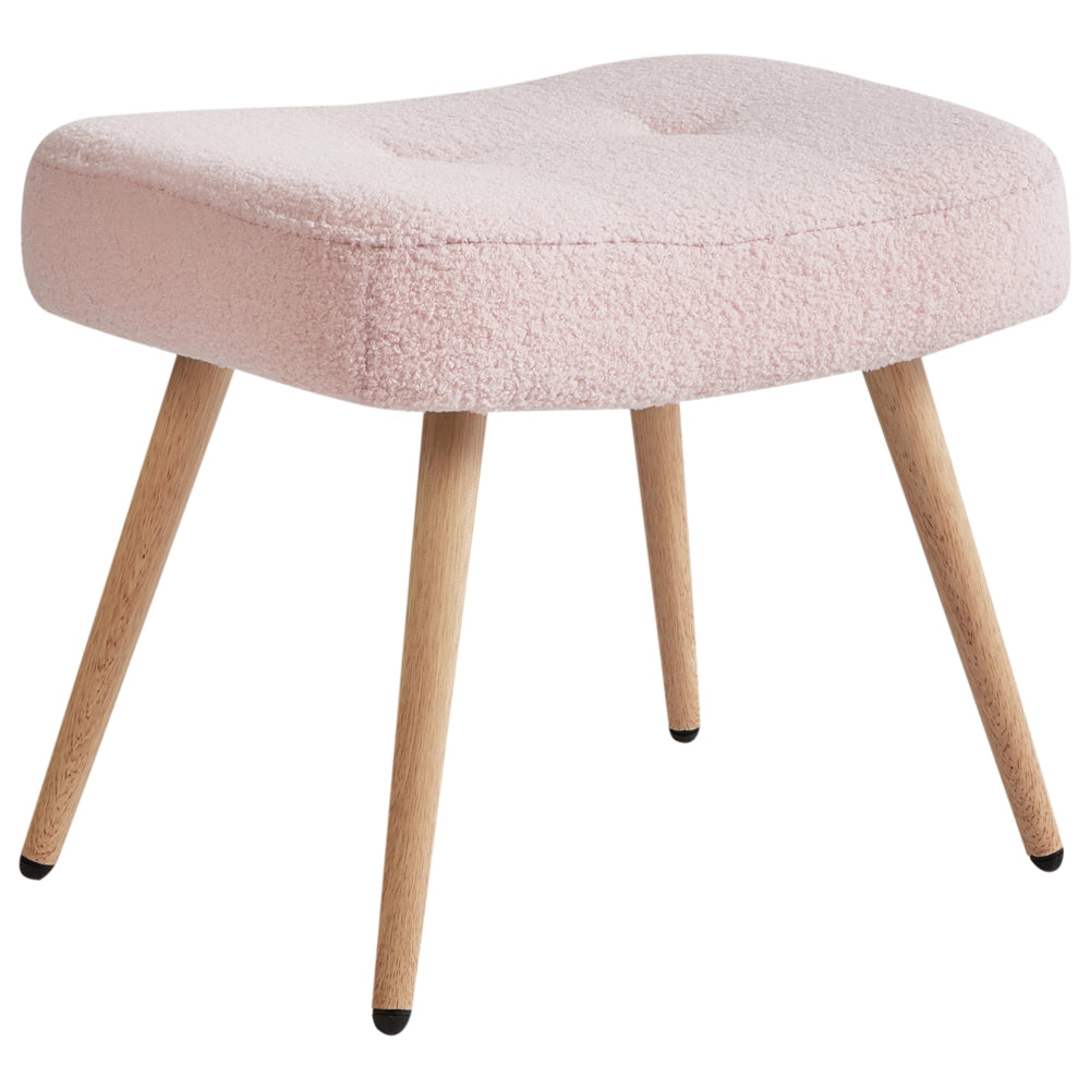 Sedia Wingback con ottomana Tessuto boucle rosa pastello con bottoni e motivo a tinta unita Stile retrò per il soggiorno