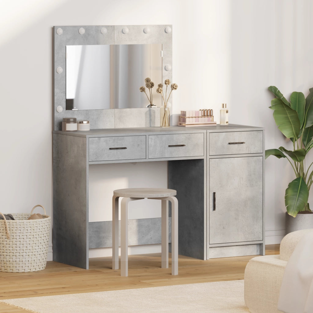 Set da Toeletta a 2 Pezzi con LED Grigio Cemento in Legno Ingegnerizzato