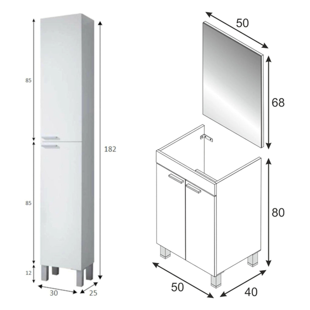Tradate, set Mobili Bagno Specchio Incluso, Bianco Lucido