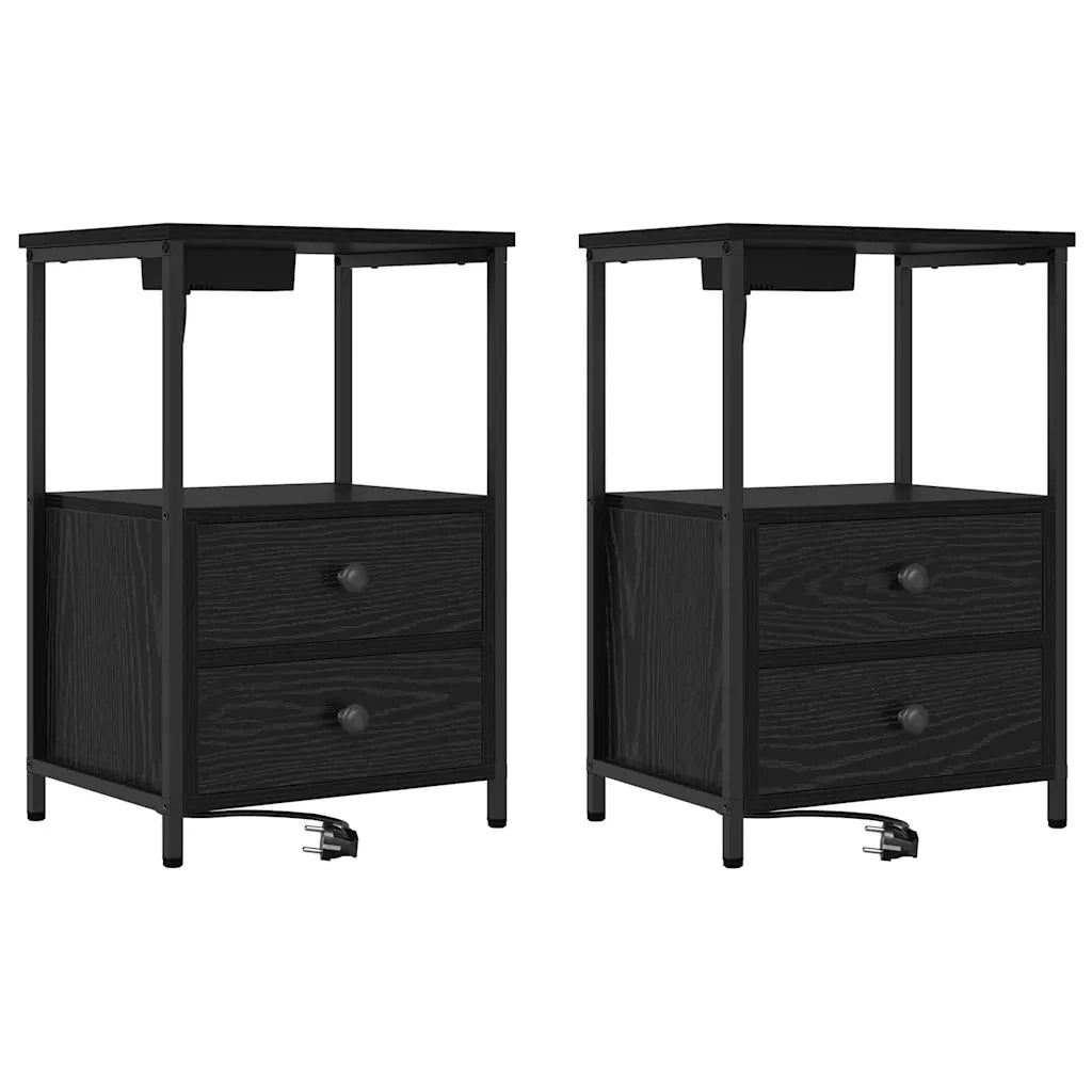 Set di 2 Comodini | Armadio da Notte | Mobiletto da notte con cassetto Rovere Nero 40 x 31 x 60 cm