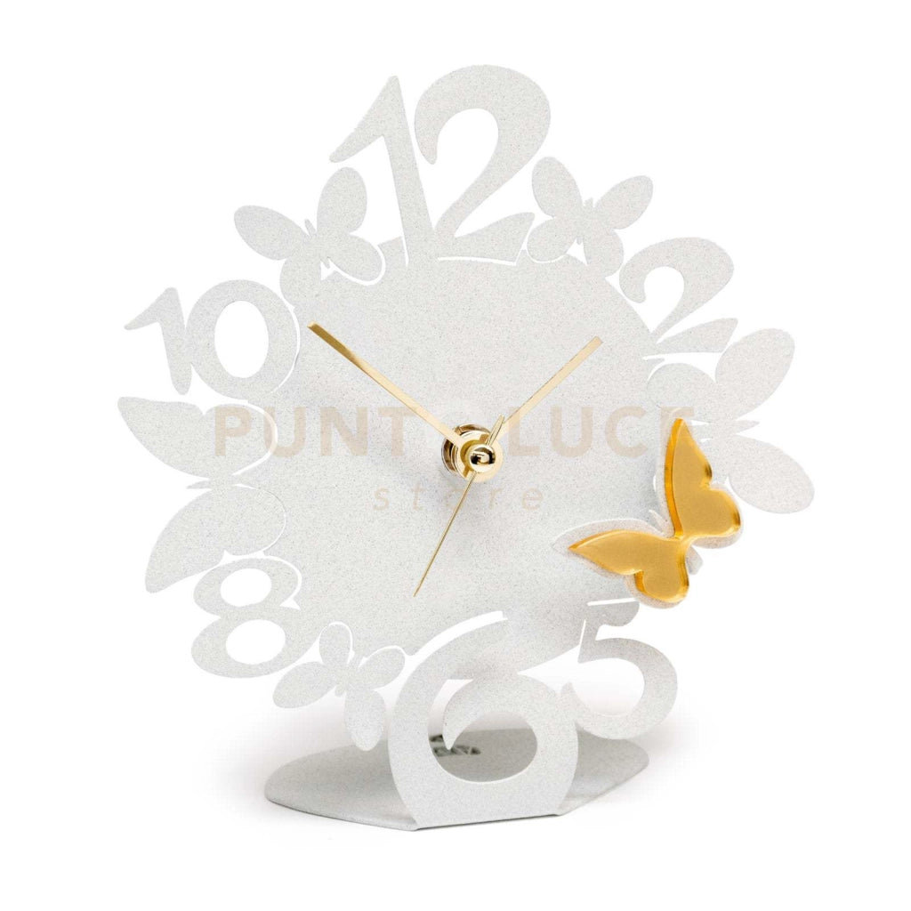 orologio sciame farfalline decorato Bianco in Ferro e polimetilmetacrilato 14x15cmh