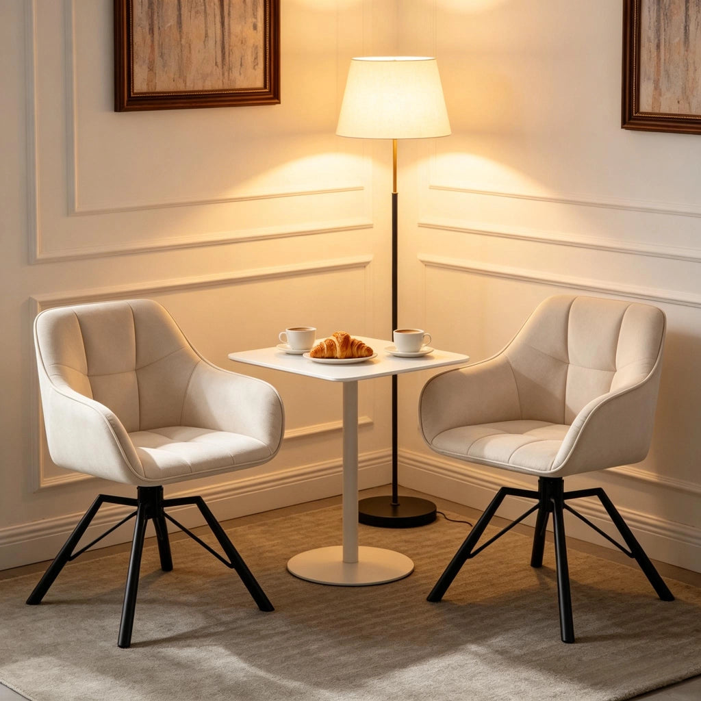 SEDIA Girevole 360° 58,5x82,5x54,5 cm in velluto crema Set da 2 pezzi