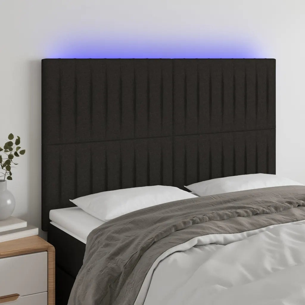 Testiera | Testata a LED Nera 144x5x118/128 cm in Tessuto