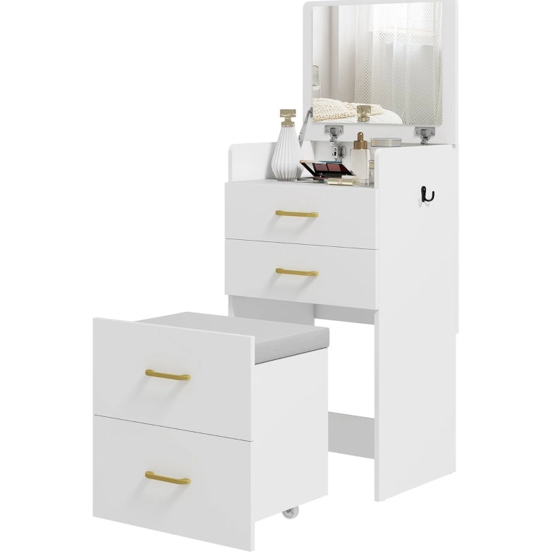 Toeletta 3 in 1 con specchio, comodino e sgabello