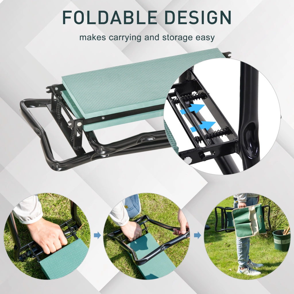Sgabello da Giardino Pieghevole con Cuscino Ginocchia ¨C zephmum ¨C Verde 58x28x49cm