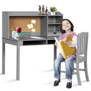 Scrivania per bambini con sedia mensola bacheca in sughero da letto, Set scrivania e sedia per bambini postazione di lavoro Grigio-Tavoli e sedie
