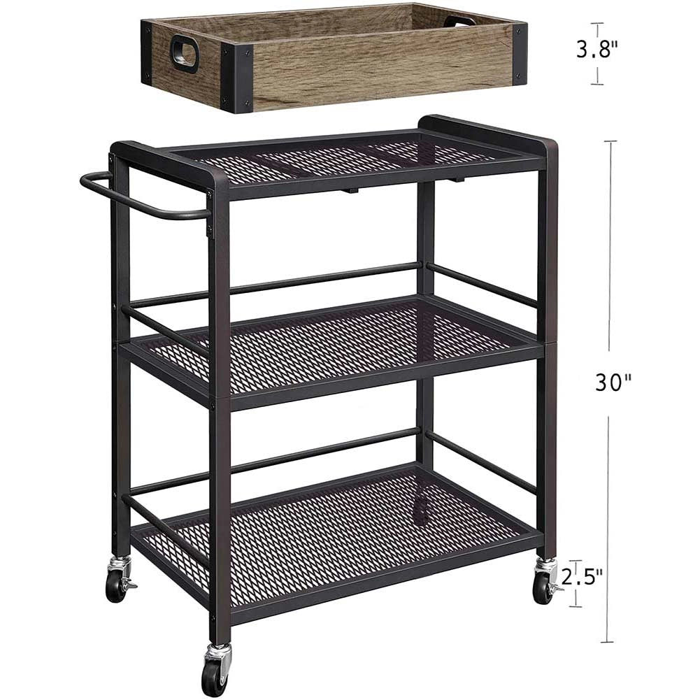Carrello da Cucina con Ruote 65x33x91 cm Portaoggetti con 3 Ripiani Bronzo