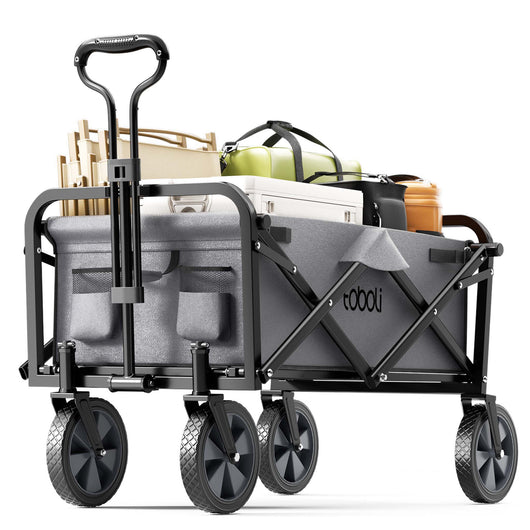 Toboli Carretto a mano pieghevole, max 100 kg, tessuto impermeabile grigio e manico telescopico, Carrello spiaggia