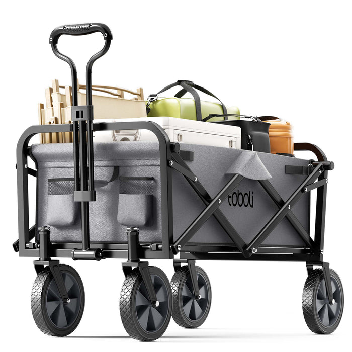 Toboli Carretto a mano pieghevole, max 100 kg, tessuto impermeabile grigio e manico telescopico, Carrello spiaggia