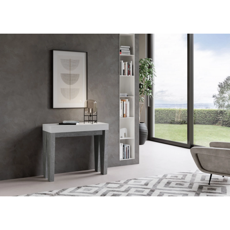Consolle allungabile 90x40/300 cm Spimbo Mix piano Bianco Frassino - Bianco Frassino/Cemento
