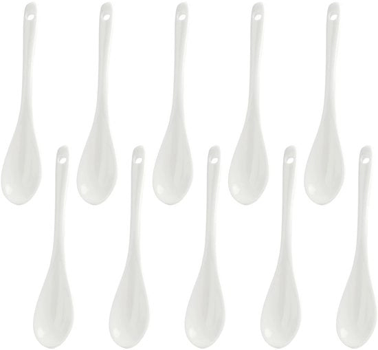 Set di cucchiai per uova da 10 - Cucchiai in ceramica - Materiale ecocompatibile - Con fori di appoggio - 12 cm - Cucchiaio