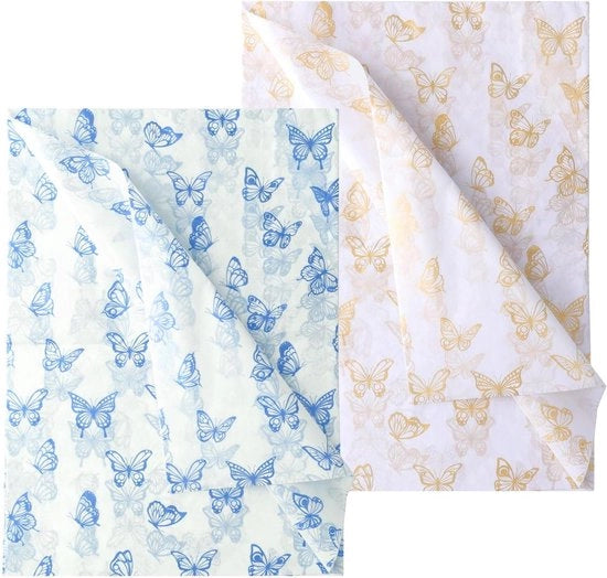 Tissue di Carta Togata Plus - 30 pezzi Giallo e Blu Farfalla Tissue 35x50cm per Imballaggio di Festa - Natale Matrimonio Compleanni Feste per Bambini Feste di Nascita Attività Artigianali Opere d'Arte