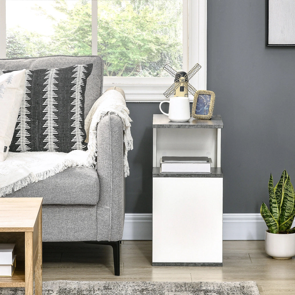 EasyComfort Comodino con Ripiano Aperto in Truciolato dal Design Irregolare, 35x29.5x60 cm, Grigio e Bianco