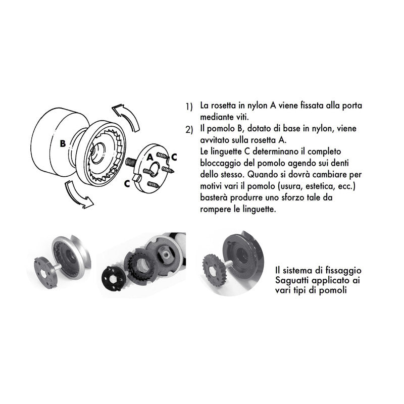 Pomolo fisso per porta SAGUATTI 876/80QB in alluminio nero lucido