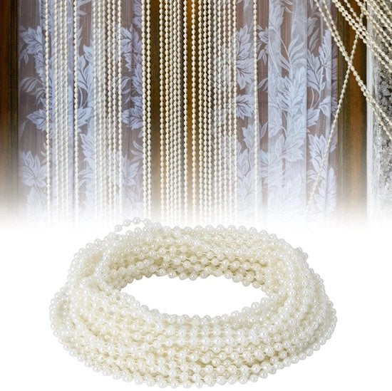 Cordone decorativo con perle - Rollo di 10 metri - Perle bianche - 4 mm