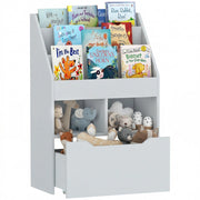 Libreria per Bambini con 3 Ripiani, 2 Cubi e Cassetto con Ruote ¨C Zephmum ¨C Grigio 60x30x90 cm