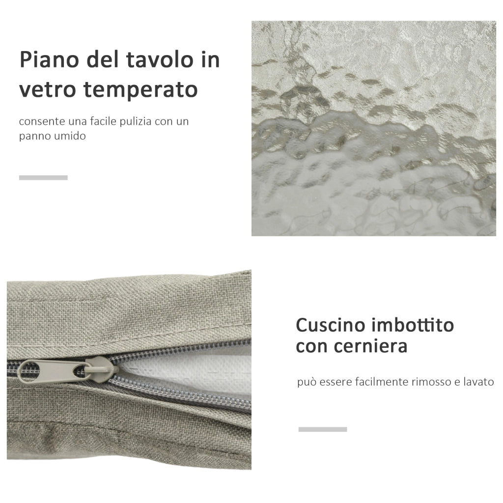 Set da Giardino 2 Sedie in Stile Boho e Tavolino in Vetro in Rattan Caffè