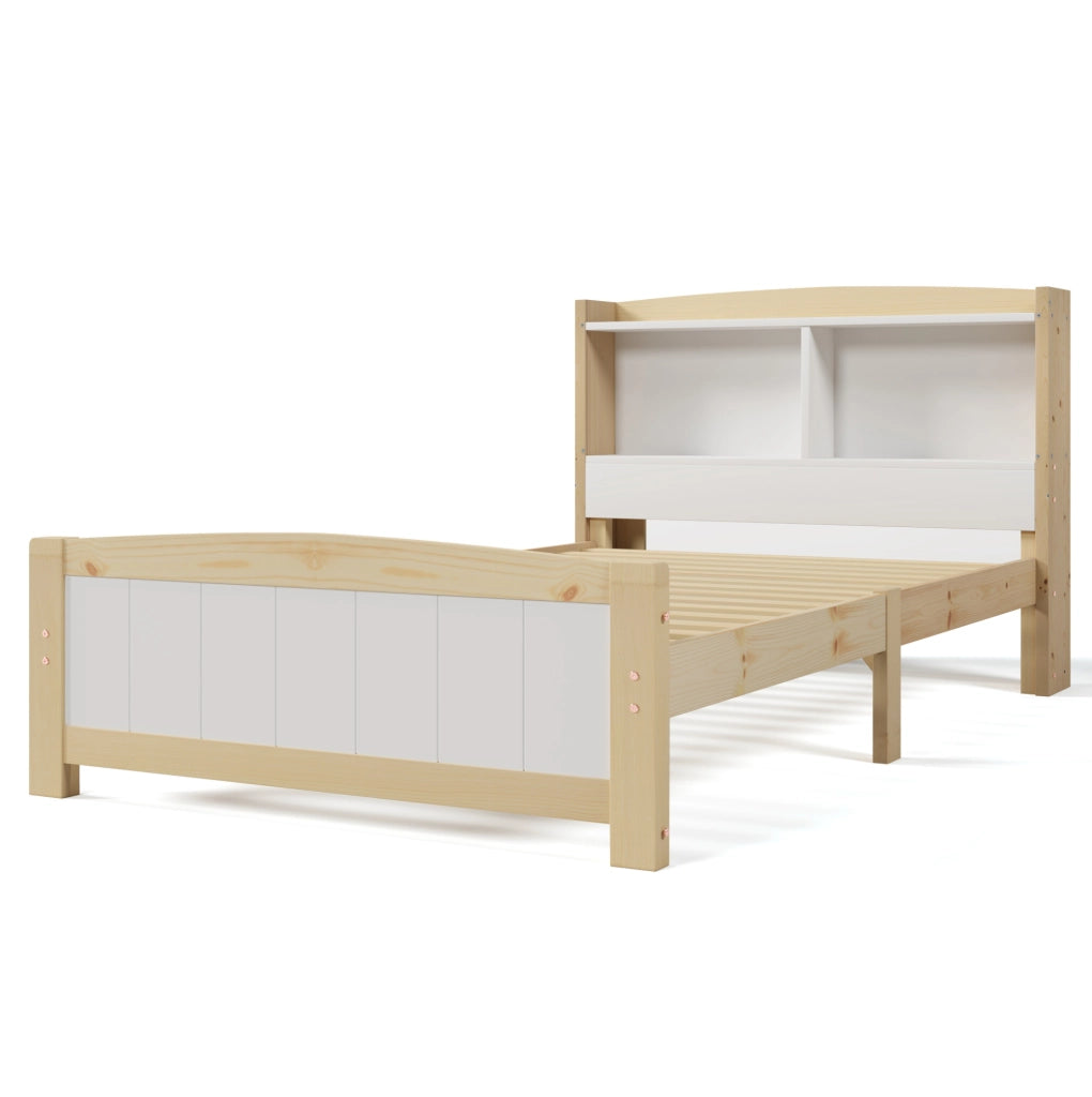 Letto singolo 90x200 cm con testiera contenitore; struttura in legno massiccio bianco; con materasso