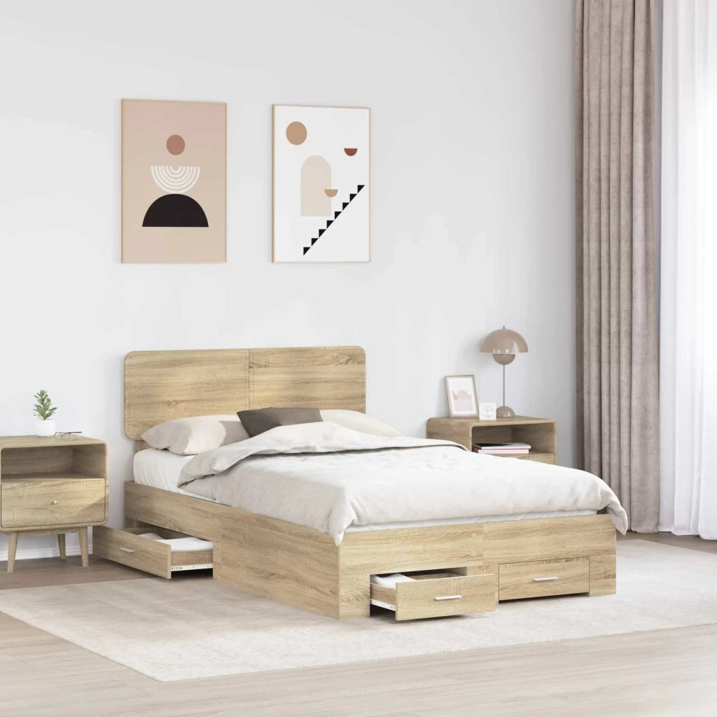 Struttura del letto con testiera Rovere Sonoma 135 x 190 cm