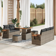 Set divano da 8 pezzi con cuscini grigio polirattan acacia