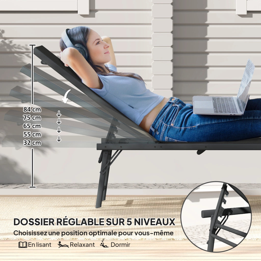 Sedia a sdraio pieghevole con textilene per esterno ¨C zephmum ¨C 54x164x84 cm nero