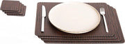 Set di Piatti e Sottopiatto in Pelle Reciclata - 8 pezzi - Nero - 40 x 30 cm