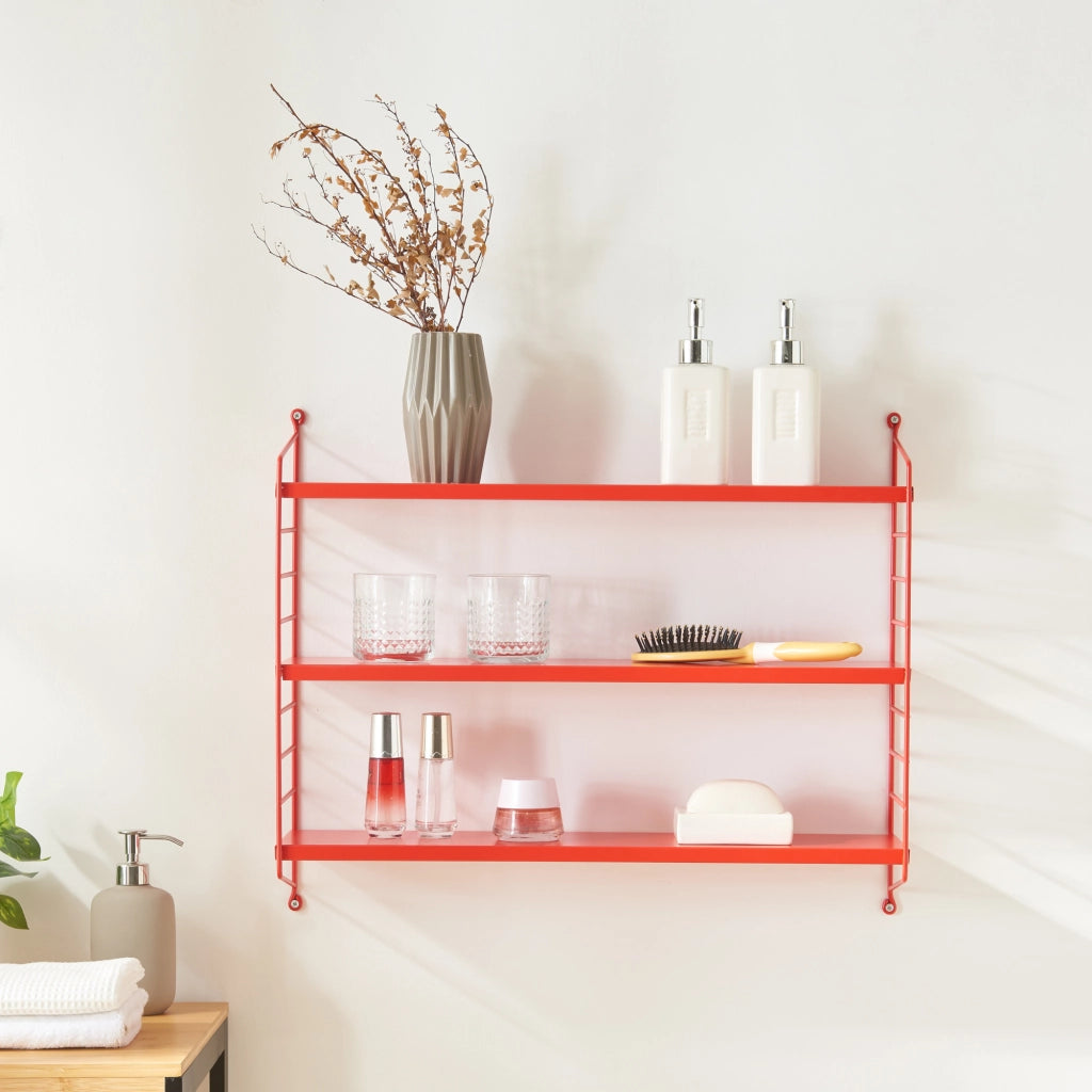 Set di 2 Scaffali da Parete Strängnäs a 3 Ripiani Regolabili  50 x 60 x 15 cm Acciaio Rosso [en.casa]