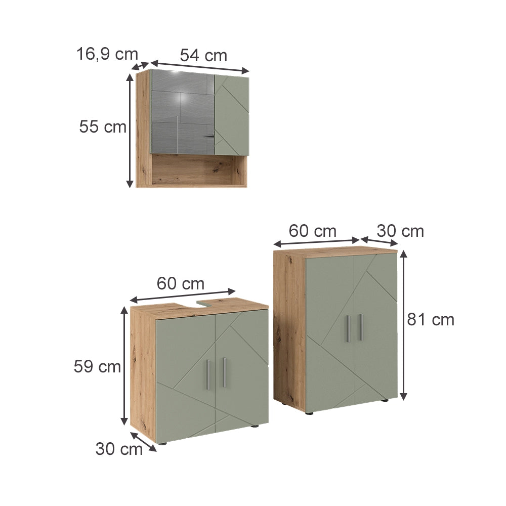 Vicco Set di mobili da bagno Verde salvia 3 parti