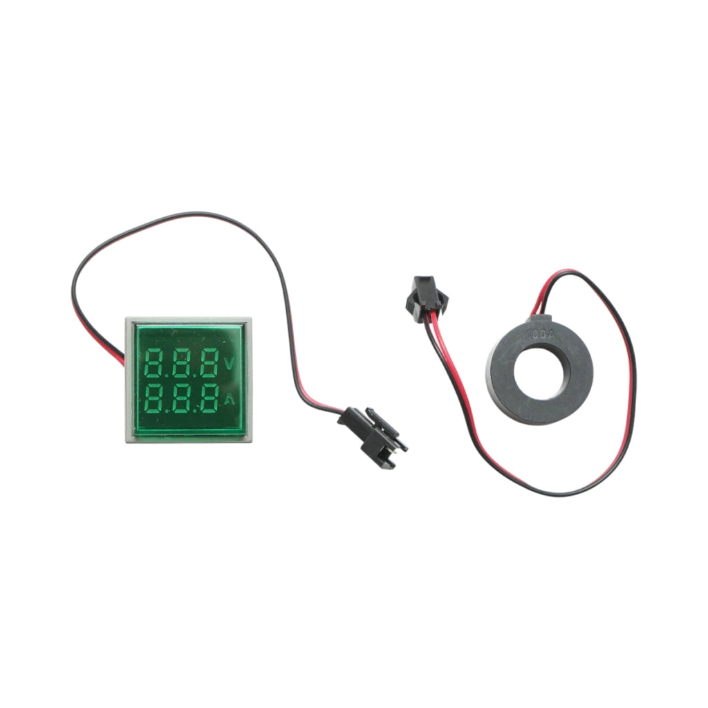 Indicatore digitale amperometro e voltmetro LED bianco 0-100A/50-500V AC Ø 22mm Breckner Germany
