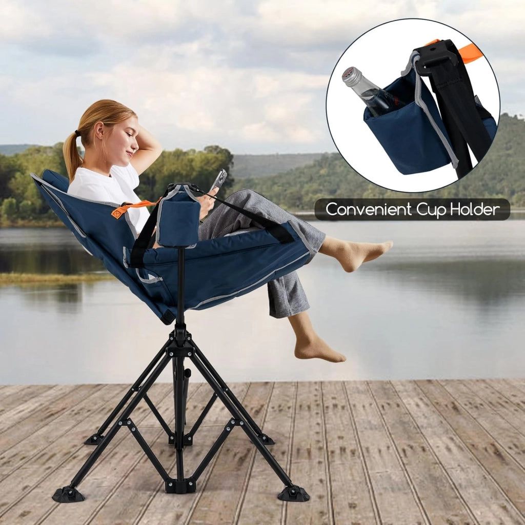 Sedia Amaca da Campeggio, Poltrona Grande con Schienale Regolabile, Poggiatesta, Seduta Imbottita, Portabicchieri, Borsa da Trasporto, Sedia Pieghevole da Esterno, Prato, Picnic, Pesca (Blu)