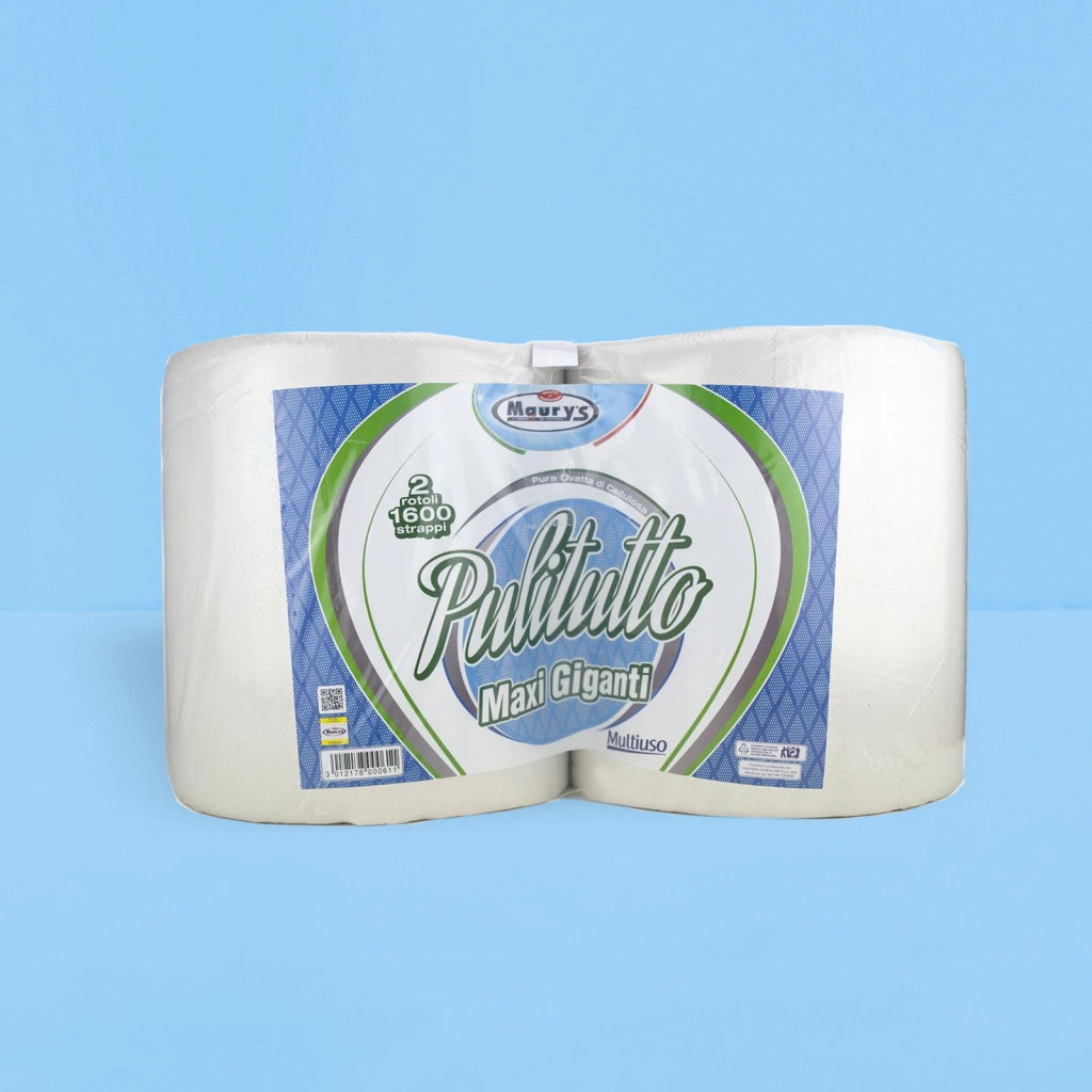 MAURY'S CARTA ASCIUGATUTTO INDUSTRIALE 2 ROTOLI PULITUTTO MAXI GIGANTI 1600 STRAPPI 3600GR HACCP