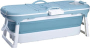 Cestino da bagno pieghevole per adulti - ideale per piccole cabine da bagno - con contenitore per lo shampoo e cuscino per la nuca - pratica e portatile - blu 148