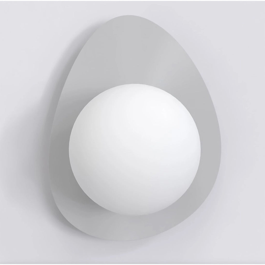 Lampada a parete OVO in acciaio grigio e vetro bianco opaco