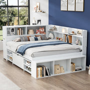 OKWISH Letto Bambini 140×200 cm, Letto Singolo con 1 Cassetto, Libreria e Armadietti, senza Materasso, in Multistrato, Bianco