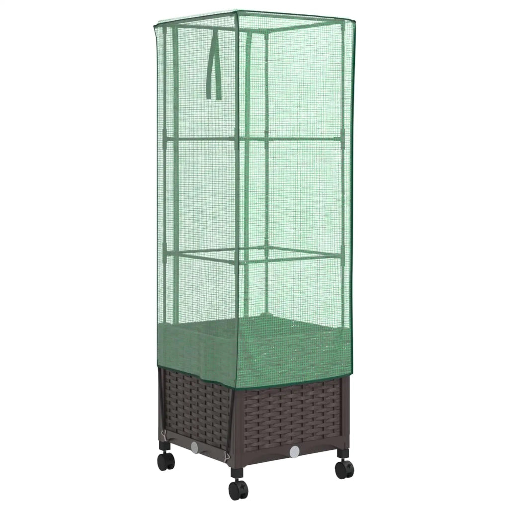 Vaso da Giardino con Copertura per Serra e Ruote Marrone PP 3422929