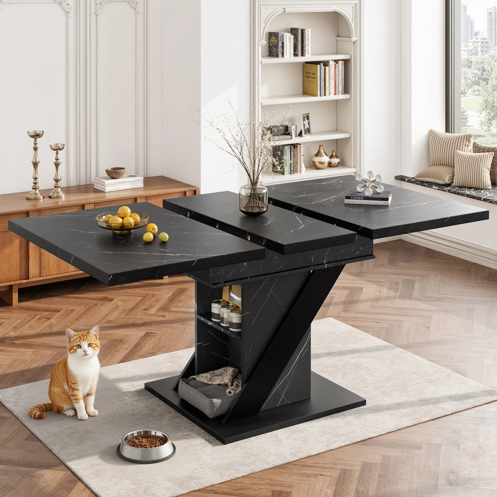 Tavolo da pranzo allungabile con piano estensibile - per cucina e soggiorno - in MDF - nero