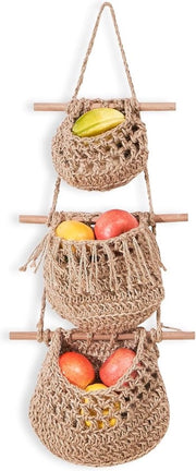 Organizzatore a mano a maglia per la cucina e la sala da pranzo, con 3 animali, per appendere sulla porta, in juta, con 3 compartimenti, per la decorazione e l'organizzazione della cucina e della sala da pranzo.