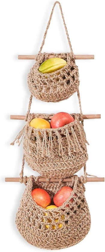 Organizzatore a mano a maglia per la cucina e la sala da pranzo, con 3 animali, per appendere sulla porta, in juta, con 3 compartimenti, per la decorazione e l'organizzazione della cucina e della sala da pranzo.