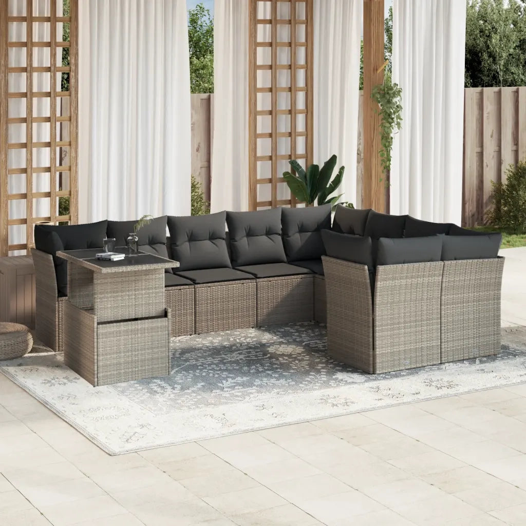 Set Divano Giardino 10 pz con Cuscini Grigio Chiaro Polyrattan