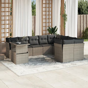 Set Divano Giardino 10 pz con Cuscini Grigio Chiaro Polyrattan