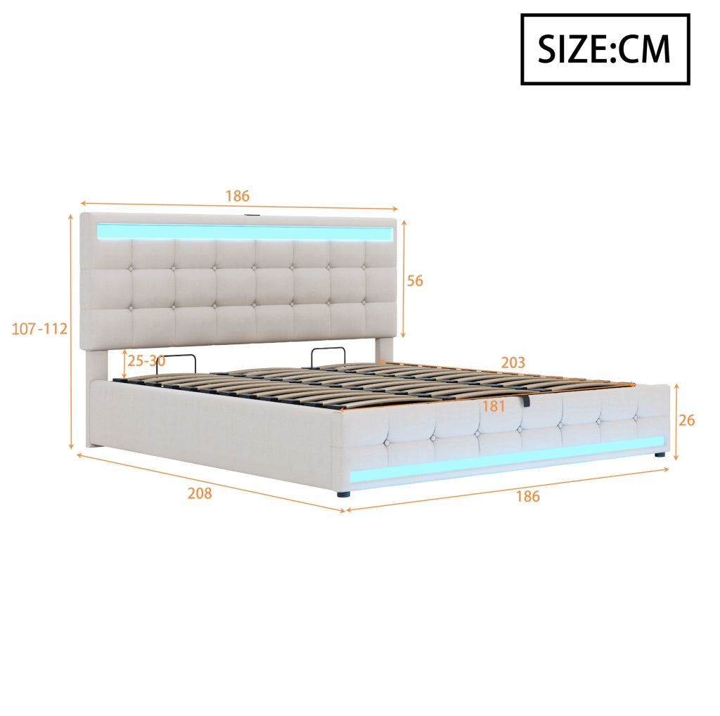Letto imbottito 180x200 cm con LED e USB