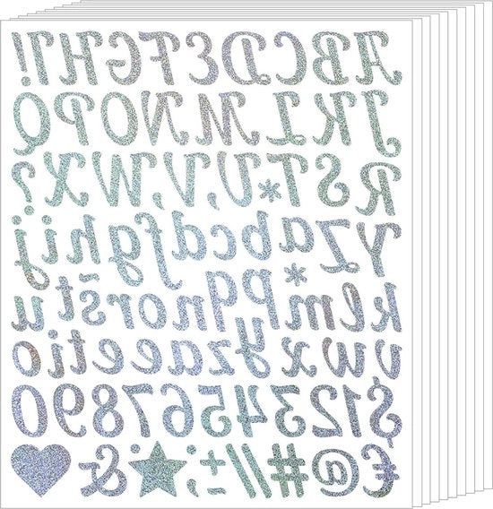 Kit di Sticker Autoadesivi in Vinile con Lettere e Numeri - Sticker per Bottiglie Acqua Resistenti - Alfabeto e Numeri per Decorazione e Disegno - Argento