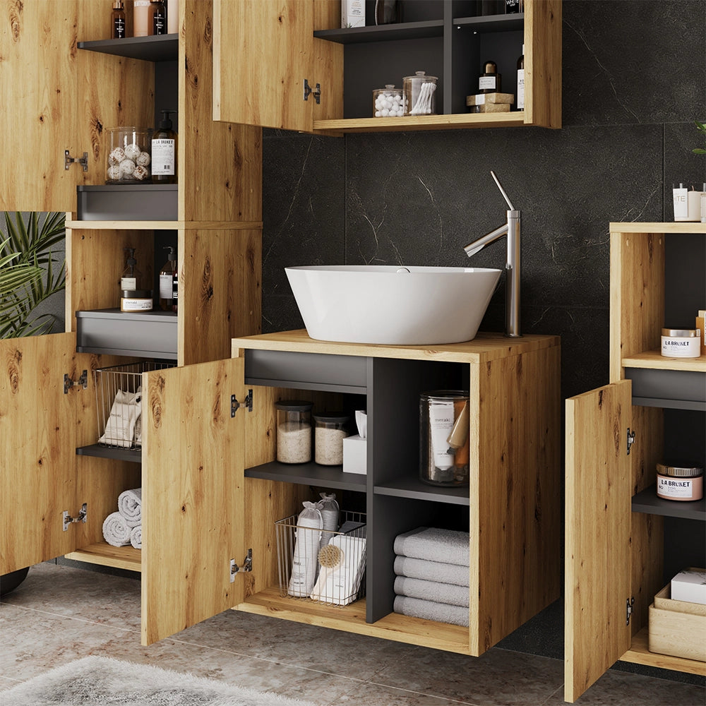 Vicco Mobile sottolavabo per bagno Artigiano/grigio 60 x 60 cm con ripiani aperti