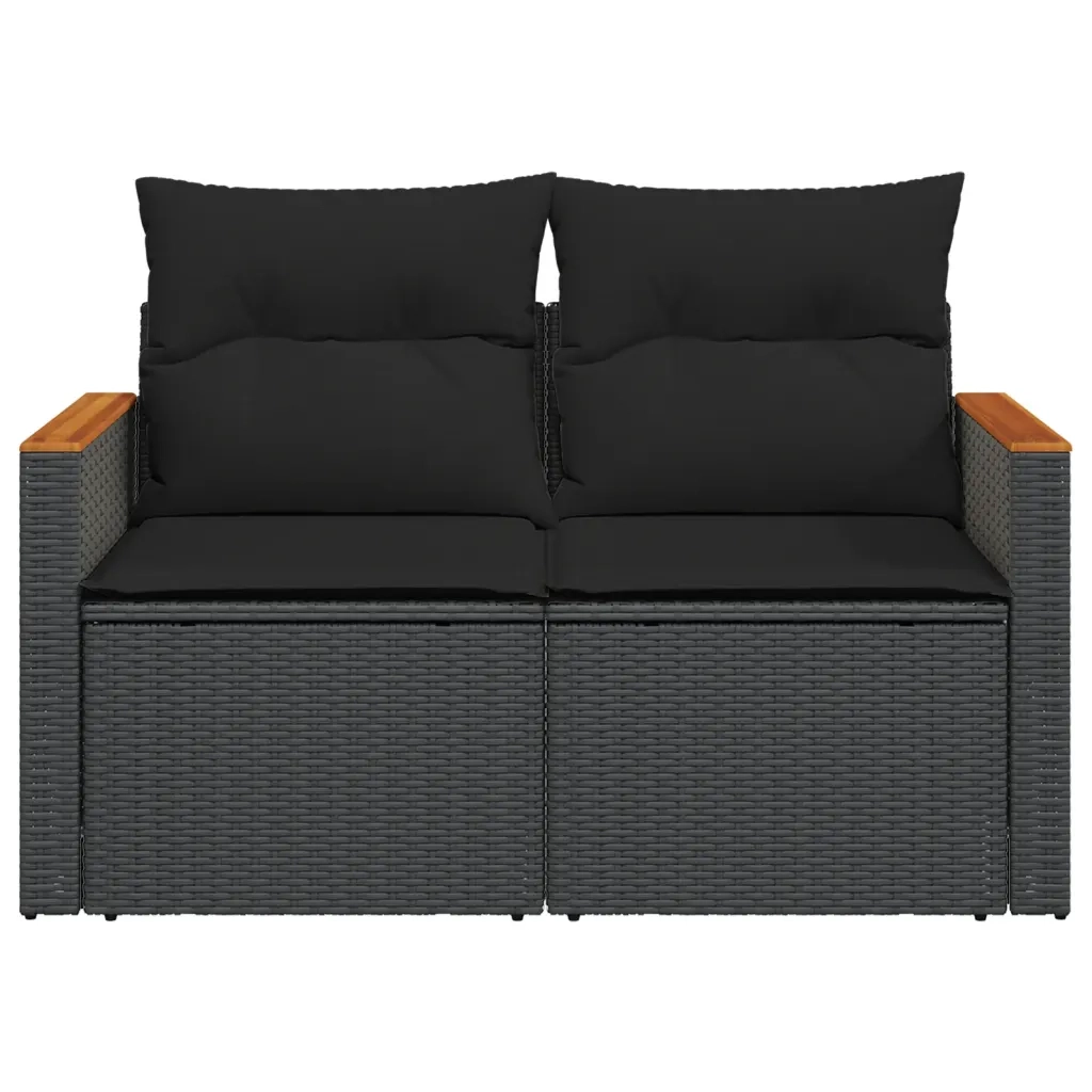 Divano da Giardino con Cuscini a 2 Posti Nero in Polyrattan 365978